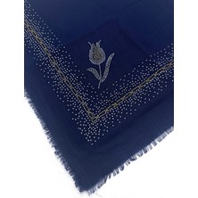 Naz İpek Taş Işlemeli Flamlı Yazma Gül Desenli Eşarp 100X100CM
