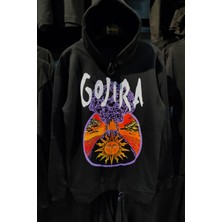 Red Box Butik Siyah Gojira Baskılı Unisex Geniş Kalıp Kapüşonlu Içi Polar Sweatshirt