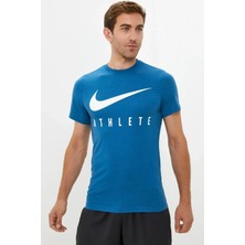 Nike Dri-Fit Training Swoosh Standart Kesim Mavi Erkek Tişört