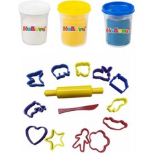 Hellove 3 Adet Oyun Hamuru + Oyun Hamuru Için Merdane ve Kalıp Seti Play Dough