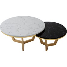 Sandalie Gloria Salon&oturma Odası 2'li Gold Ayaklı Zigon Sehpa Takımı - Beyaz&siyah