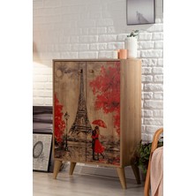 Sandalie Mary Eyfel / 4 Raflı 2 Kapaklı Çok Amaçlı Mutfak Dolabı Banyo Dolabı Çok Amaçlı Dolap