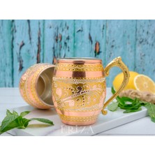 Eriza 50 cc Işlemeli Kalaylı Kalın Bakır Bira Kokteyl Ayran Bardağı, Kadehi, 2'li Set