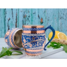 Eriza 50 cc Işlemeli Kalaylı Kalın Bakır Bira Kokteyl Ayran Bardağı, Kadehi, 2'li Set