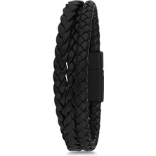 Shopiolog Unisex Çift Sıra Kahverengi Beyaz Deri Bileklik