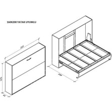 Katlanır Duvar Yatak Mekanizması 160x200 Yatay Açılır Mekanizma Takım