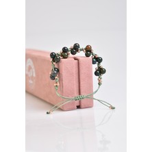 Safnaturel Kan Taşı Üçlü Makrome Özel Tasarım Bileklik 6 mm