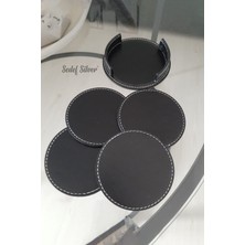Sedef Silver Suni Deri Bardak Altlığı Çay Kahve Içecek Altlığı Masaüstü Ofis Masa Aksesuarı Bardaklık Altlık