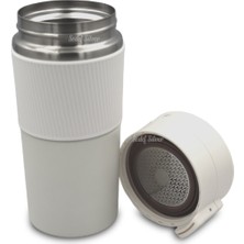 Sedef Silver Kaydırmaz Lastikli Kilitli Kapak ve Süzgeç Fitreli 304 Paslanmaz Çelik 400 ml Küçük Çay Kahve Bardak Termos Mug Thermos 622