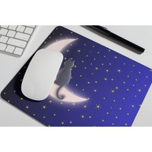 Nino Store Ayışığında Yıldızlar ve Kedi Baskılı Hediyelik ve Günlük Kullanımlı Mouse Pad