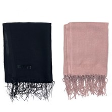 Naz İpek 2'li Set Pamuklu Viskon Paşmina Şal 180X70 cm Püsküllü Yüksek Kalite 150 gr