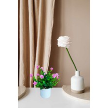 Cennet Home 5' Li Mineli Şimşir Seti Masaüstü Beyaz Saksıda Yapay Çiçek Beyaz Mor Lila Sarı Kırmızı