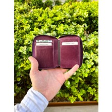 convolantis Unisex  Deri Fermuarlı Cüzdan – Küçük Boy Mini Deri Cüzdan Kadın/erkek - Mürdüm