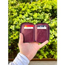 convolantis Unisex  Deri Fermuarlı Cüzdan – Küçük Boy Mini Deri Cüzdan Kadın/erkek - Mürdüm
