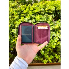 convolantis Unisex  Deri Fermuarlı Cüzdan – Küçük Boy Mini Deri Cüzdan Kadın/erkek - Mürdüm
