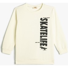 Koton Sweatshirt Kaykay Baskılı Uzun Kollu Bisiklet Yaka Şardonlu