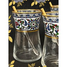 Altın heybeli Çini bitkisel motifli 6 kişilik çay seti tea set for 6 persons