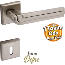 Badem10 Defne Lüx Inox Kare Rozetli Oda Kapısı Uyumlu Kapı Kolu Sağa ve Sola Uygun Kapı Kolları 1 Takım