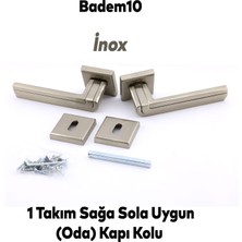 Badem10 Defne Lüx Inox Kare Rozetli Oda Kapısı Uyumlu Kapı Kolu Sağa ve Sola Uygun Kapı Kolları 1 Takım