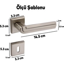 Badem10 Defne Lüx Inox Kare Rozetli Oda Kapısı Uyumlu Kapı Kolu Sağa ve Sola Uygun Kapı Kolları 1 Takım