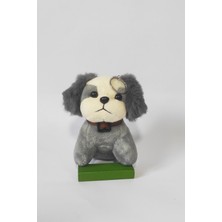 Dudu Kids Peluş Tasmalı Köpek Anahtarlık -14 cm -Gri - Oyuncak - Çanta Süsü - Doğum Günü Hediyesi