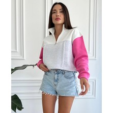 Crep Tekstil Oversiz Crop Sweatshirt