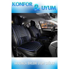 Şahinler Ford Focus 3 Uyumlu Lüks Deri Oto Koltuk Kılıfı Ön Arka Set Siyah Mavi Marjinal Model Şhnlr