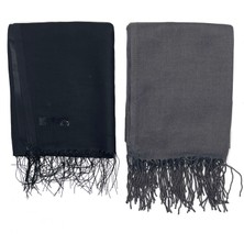 Naz İpek 2'li Set Pamuklu Viskon Paşmina Şal 180X70 cm Püsküllü Yüksek Kalite 150 gr