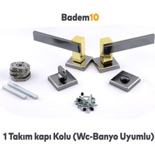 Badem10 Begonya Lüx Füme Gold Kare Rozetli Wc-Banyo Uyumlu Kapı Kolu Sağa ve Sola Uygun Kapı Kolları 1 Takım