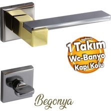 Badem10 Begonya Lüx Füme Gold Kare Rozetli Wc-Banyo Uyumlu Kapı Kolu Sağa ve Sola Uygun Kapı Kolları 1 Takım