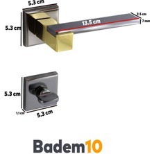 Badem10 Begonya Lüx Füme Gold Kare Rozetli Wc-Banyo Uyumlu Kapı Kolu Sağa ve Sola Uygun Kapı Kolları 1 Takım