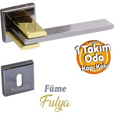 Badem10 Fulya Lüx Füme Gold Kare Rozetli Oda Uyumlu Kapı Kolu Sağa ve Sola Uygun Kapı Kolları 1 Takım