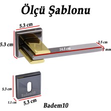 Badem10 Fulya Lüx Füme Gold Kare Rozetli Oda Uyumlu Kapı Kolu Sağa ve Sola Uygun Kapı Kolları 1 Takım