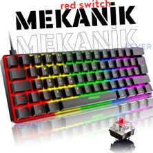 Rever Red Switch Mekanik Mini 62 Tuşlu 19 Mod LED Işıklı Gaming Oyuncu Klavyesi Klavye T60 Red Switch