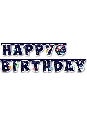 Kidspartim Uzay Temalı Happy Bırthday  Uzar Yazı Banner