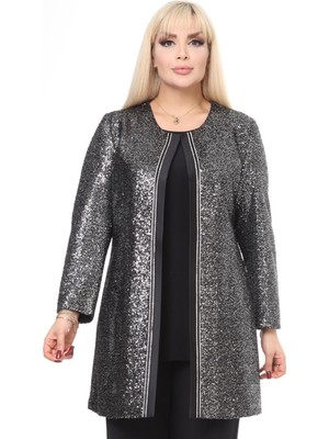 Ladies First Büyük Beden 3857 Siyah Ceket+Bluz Takım Özel Olaylar İçin Şık Stil