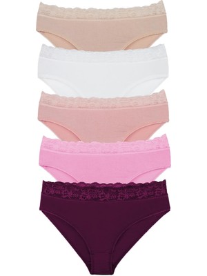 Sensu Kadın Organik Bambu Kumaş Beli Dantelli Slip Külot 5 Li Paket Set - KTS3081