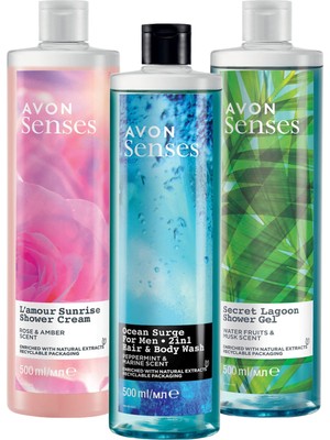 Avon Senses Erkek Saç ve Vücut Duş Jeli 500 ml Nane ve Deniz Kokulu Ferahlatıcı 2'si1 Arada