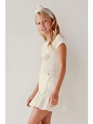 Mayoral Kız Çocuk Fırfırlı Kot Etek 6950 Ekru