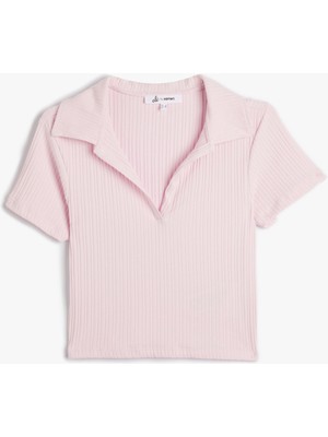 Koton Polo Yaka Crop Tişört Kısa Kollu Ribanalı Pamuklu