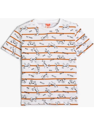 Koton Çizgili Tişört Kısa Kollu Bisiklet Yaka Pamuklu