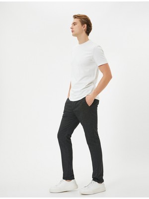 Koton Kumaş Pantolon Desenli Slim Fit Düğmeli Cep Detaylı