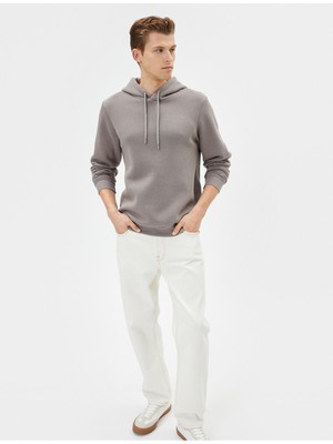 Koton Basic Kapşonlu Sweatshirt Uzun Kollu Ribanalı