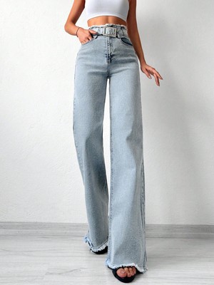 Cms Kemerli Kar Yıkama Yüksek Bel Wide Leg Jean