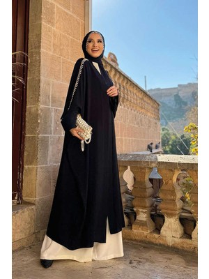 Bym Fashion Inci Işleme Detaylı Abaya Takım 8492 Siyah