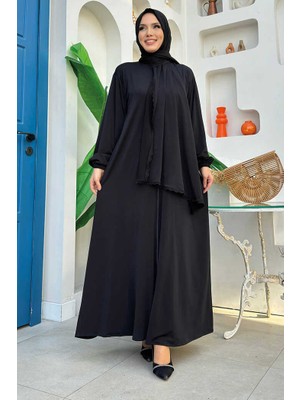 Bym Fashion Dantel Detay Şallı Namaz Feracesi 6010 Siyah