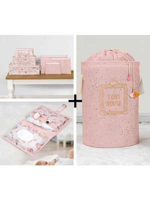 Morport Baby 3'lü Kombin Set Kirli Sepeti & Bavul Organizer& Alt Açma (Pembe)