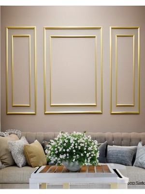Bazaar Avm Altın Gold Renk Dekoratif Poliüretan Duvar Çıtası 6' Lı Hazır Kesim Çerçeve Seti