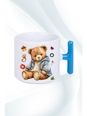 Caisya Yeni Yıl Oyuncak Ayı Teddy Bear Baskılı T Saplı Kupa Bardak Porselen Çay Kahve Fincanı