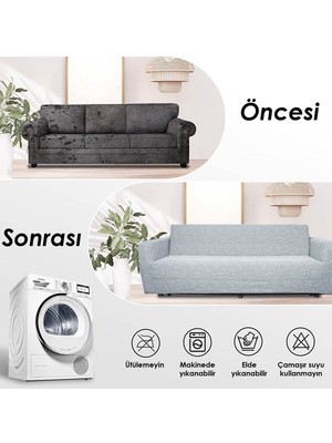 riselerhome Riselerhome Jakarlı Düz Desen Esnek Kanepe Kılıfı Tamıkı Koltuk Örtüsü 3+3+1+1 Yıkanabilir Koltuk Kılıfı Kanepe Çekyat Örtüsü